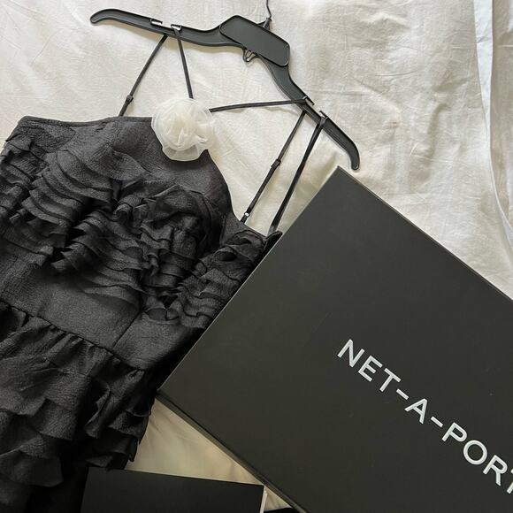 STAUD Florian Black Chiffon Dress With Rose Detail - Picture 9 of 9